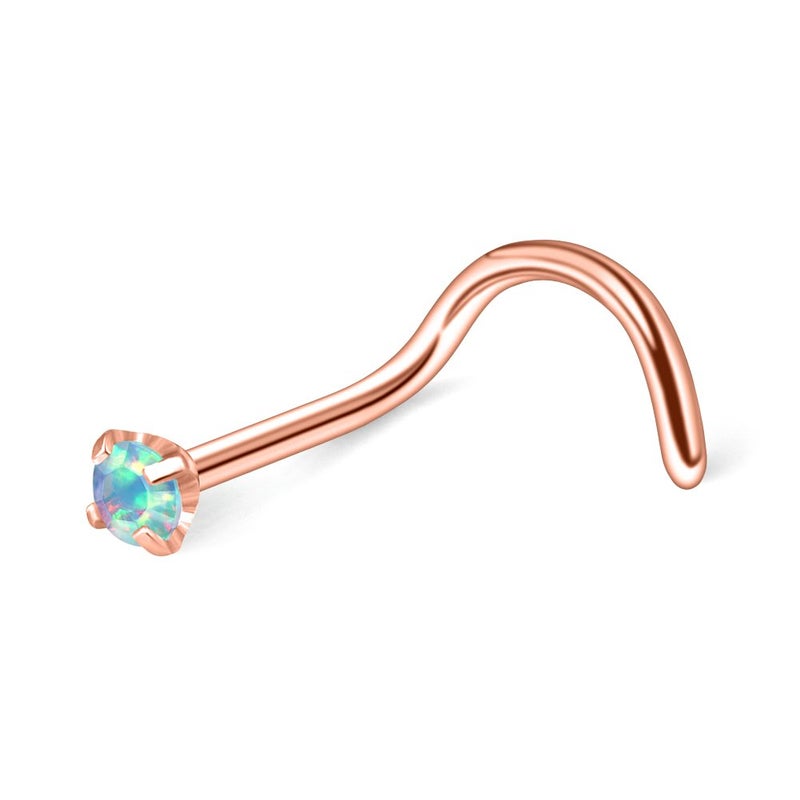 Ruifan 3PCS 20G Rose Gold Plated 316L Surgical Steel 2mm Mix Color Opal Nose Rings Studs Twist Screw Bend Ring Body Piercing Jewelry - Image 4
